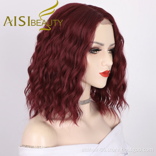 Afro Bug Water Wave Glueless Fiber Ladies Wholesale Lace Frontal Short For Women Cheap Curly Wig Synthetic Hair